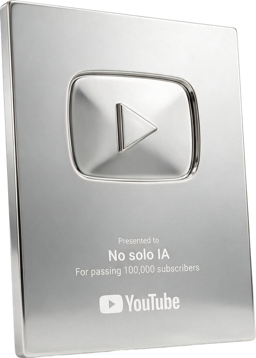 Placa de YouTube de No solo IA por superar los 100.000 suscriptores
