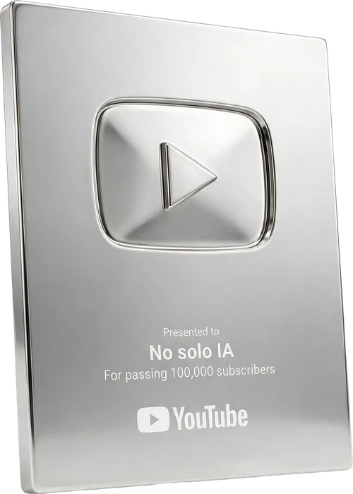 Placa de YouTube de No solo IA por superar los 100.000 suscriptores